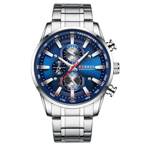 Reloj Curren Hombre Plateado Tablero Azul MT-04 100% Original