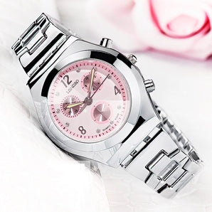 Reloj Longbo Dama Joya plateado tablero Rosado 100% Original