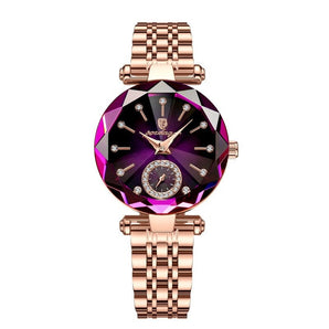 Reloj Dama Poedagar Oro rosa tablero vino tinto 100% Original