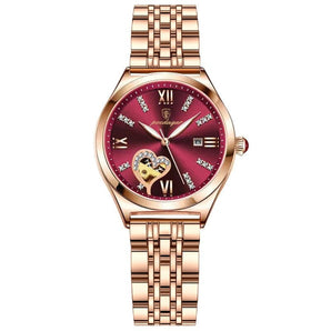 Reloj Dama Poedagar Oro rosa tablero Vino Tinto 100% Original