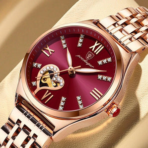 Reloj Dama Poedagar Oro rosa tablero Vino Tinto 100% Original